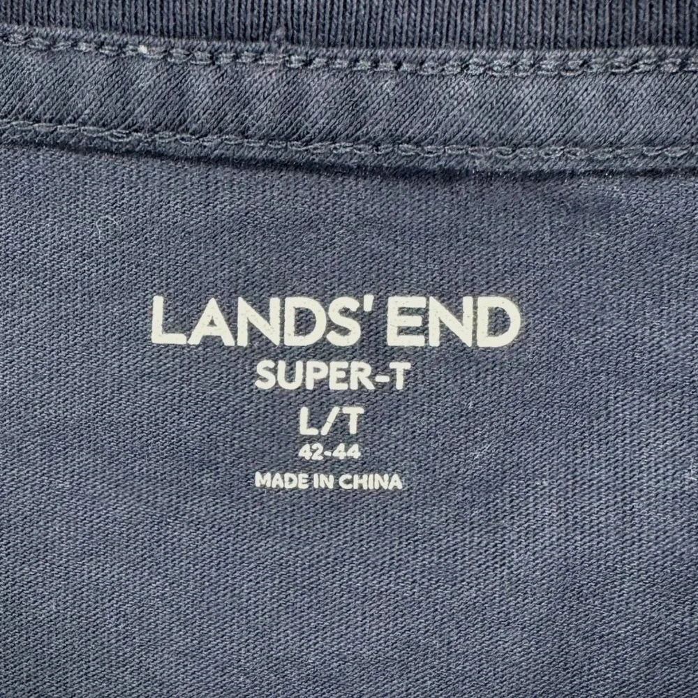 Lands' End Super-T Shirt Mens Large Tall Navy Blue Long Sleeve Crew Neck Casual